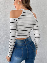 Striped Cold Shoulder Crop Tee
